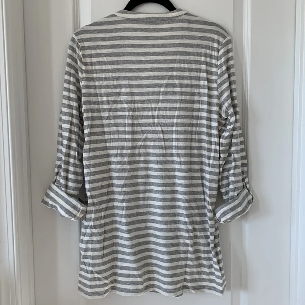 NWT LOFT 100% Cotton Stripe Deep V-Neck Long Sleeves Tunic Top Size Large - Picture 9 of 12